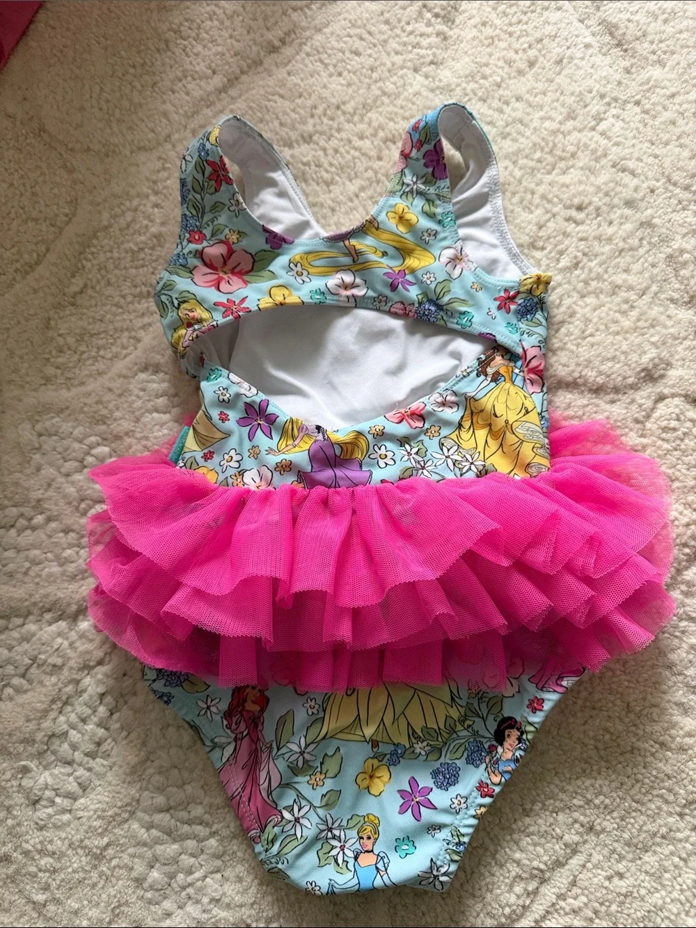 Posh Peanut Disney Girls Floral Princess Tutu Swimsuit with Hot Pink Ruffle